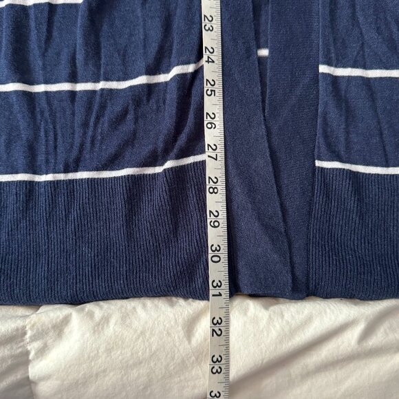Loft Navy and White Striped Open Front Long Sleeve Cardigan – XL – Ramie/Viscose - Picture 8 of 10